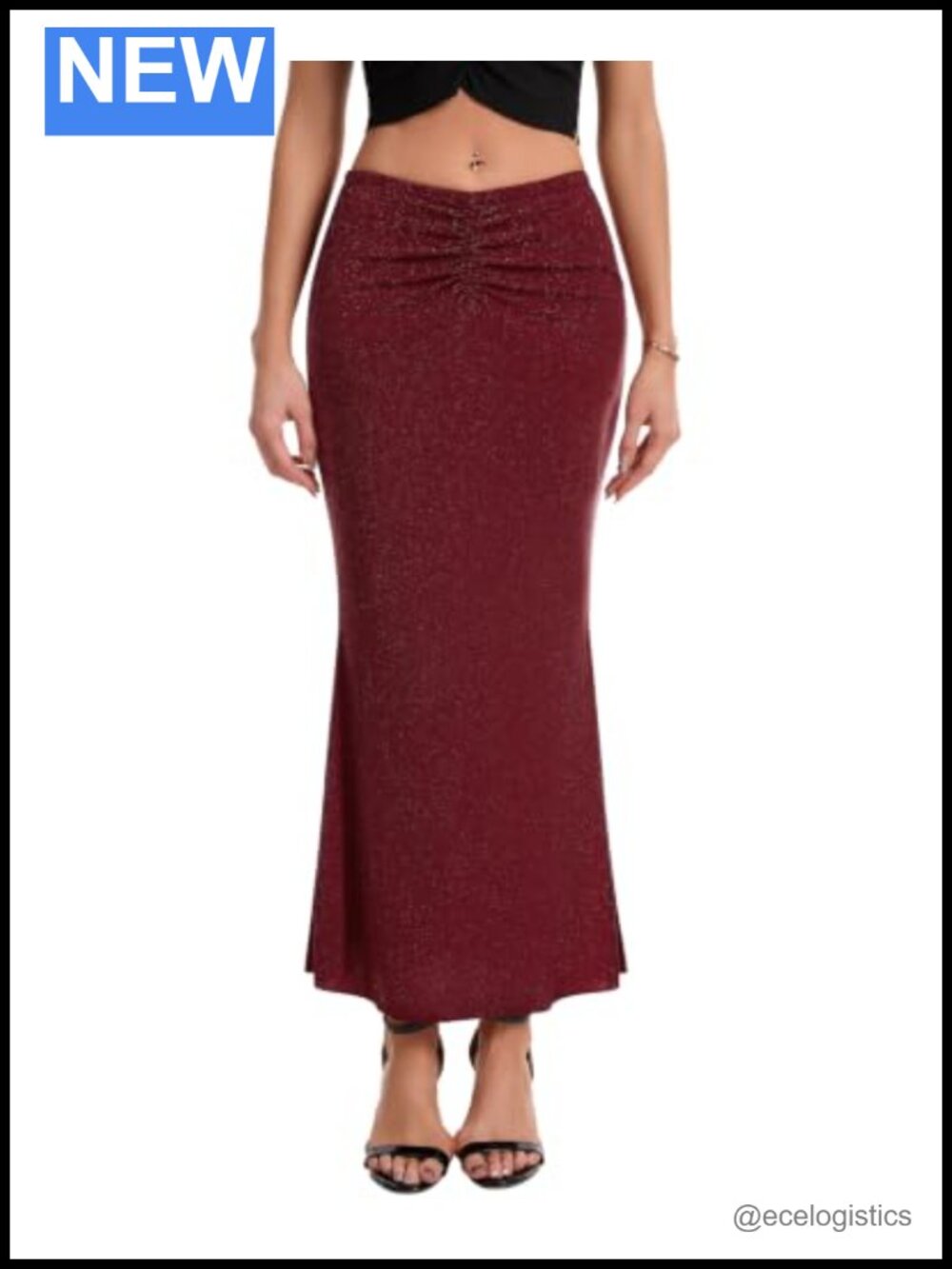 MINTLIMIT Ruched High Waist Mermaid Maxi Bodycon Skirt Women Stretch Nylon